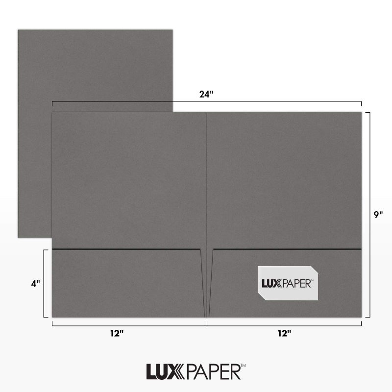 LUXPaper 9" x 12" Presentation Folders | Two Pocket | Smoke Gray | 100lb. Cover | 25 Qty - Image 3